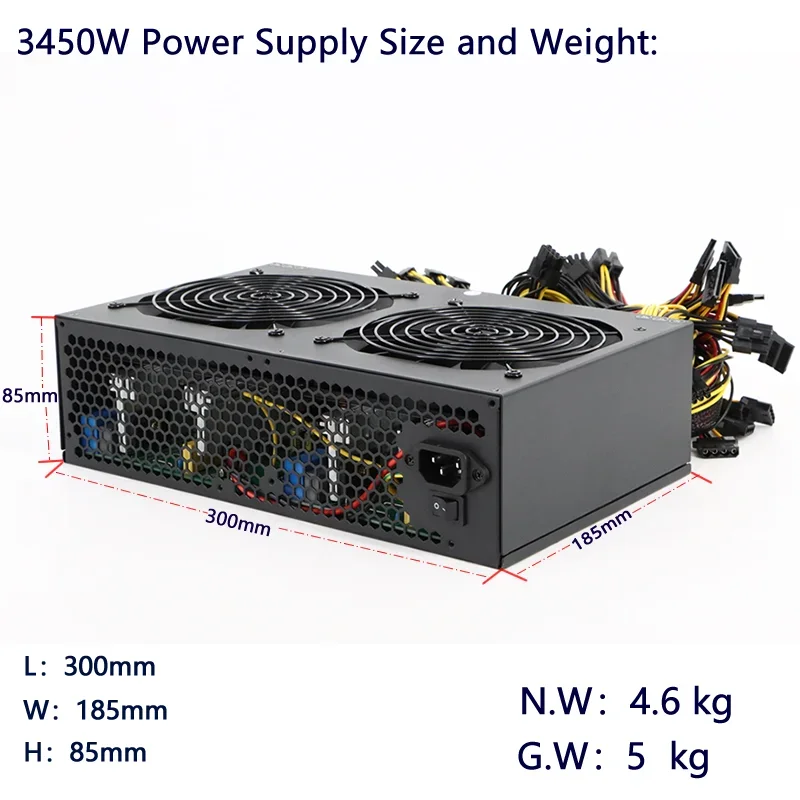 Server 3600W ATX 12V Computer Power Supply 14cm Cooling Fan Full Modular PSU For 8 12 GPU PC