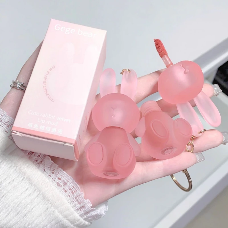 Cute Rabbit Velvet Lip Mud Keychain Matte Nude Lip Gloss Autumn Winter Non-stick Cup Lipstick Waterproof Lasting Cosmetics