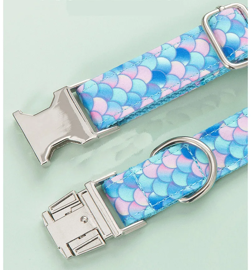 Luxury Mermaid Dog Collar And Leash Printed Elegant Dog Bow Tie Collar Dog Martingale Collar Adjustable Dogs Collars And Leads