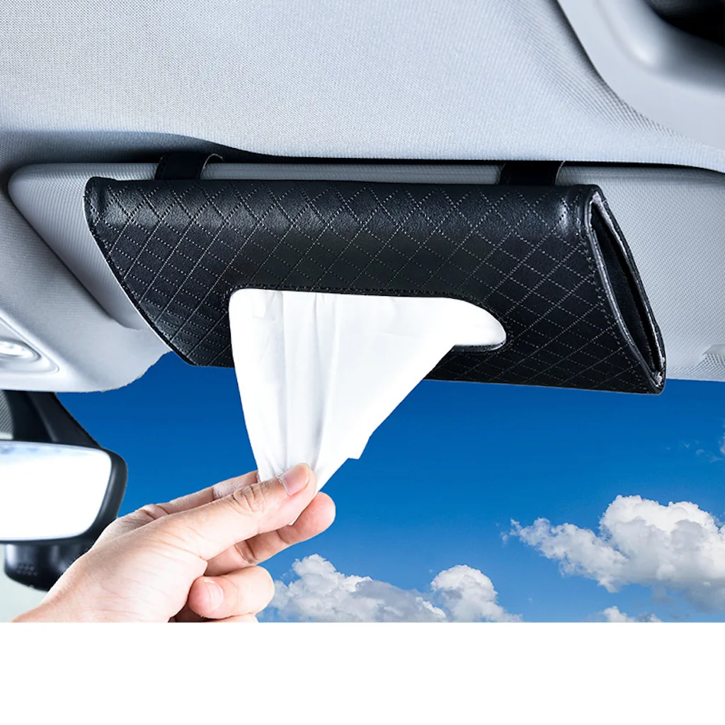 Universal Leather Car Sun Visor Armrest Tissue Box Auto Holder Removable Paper Napkin Box Organizer