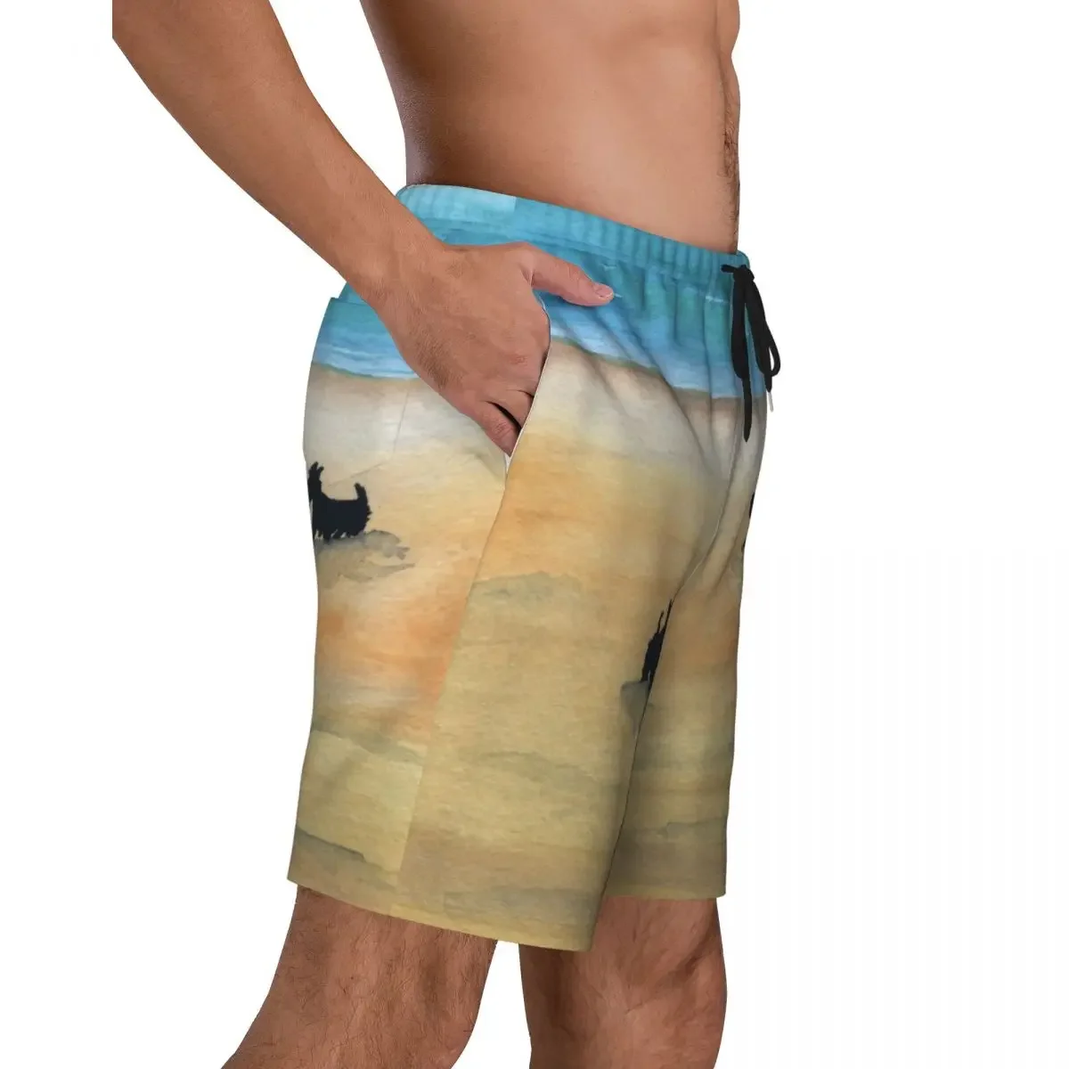 Custom Board Shorts Men Quick Dry Beach Boardshorts Scottish Terrier Swimming Trunks Bathing Suits