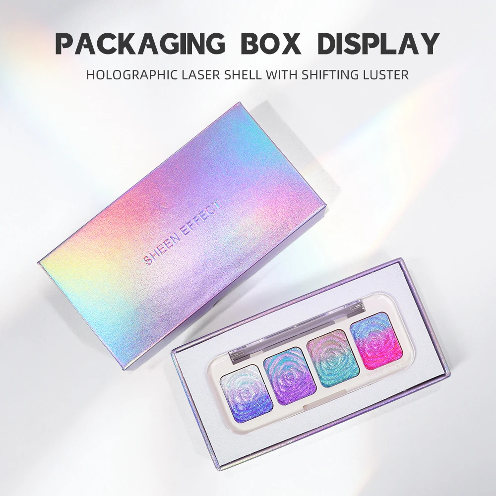 SheenEffect 4 Color Eyeshadow Palette Chameleon Shimmer Glitter Pearl Sparkle Diamond Glow Brightening Makeup Palette