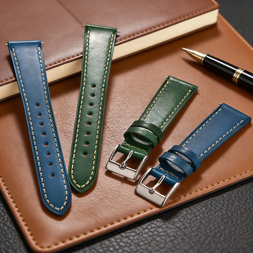 

Vintage Leather Strap for Cartier Tissot Omega Men Women Quick Release Leather Band 18mm 20mm 22mm Vegetable Tanned Design Strap