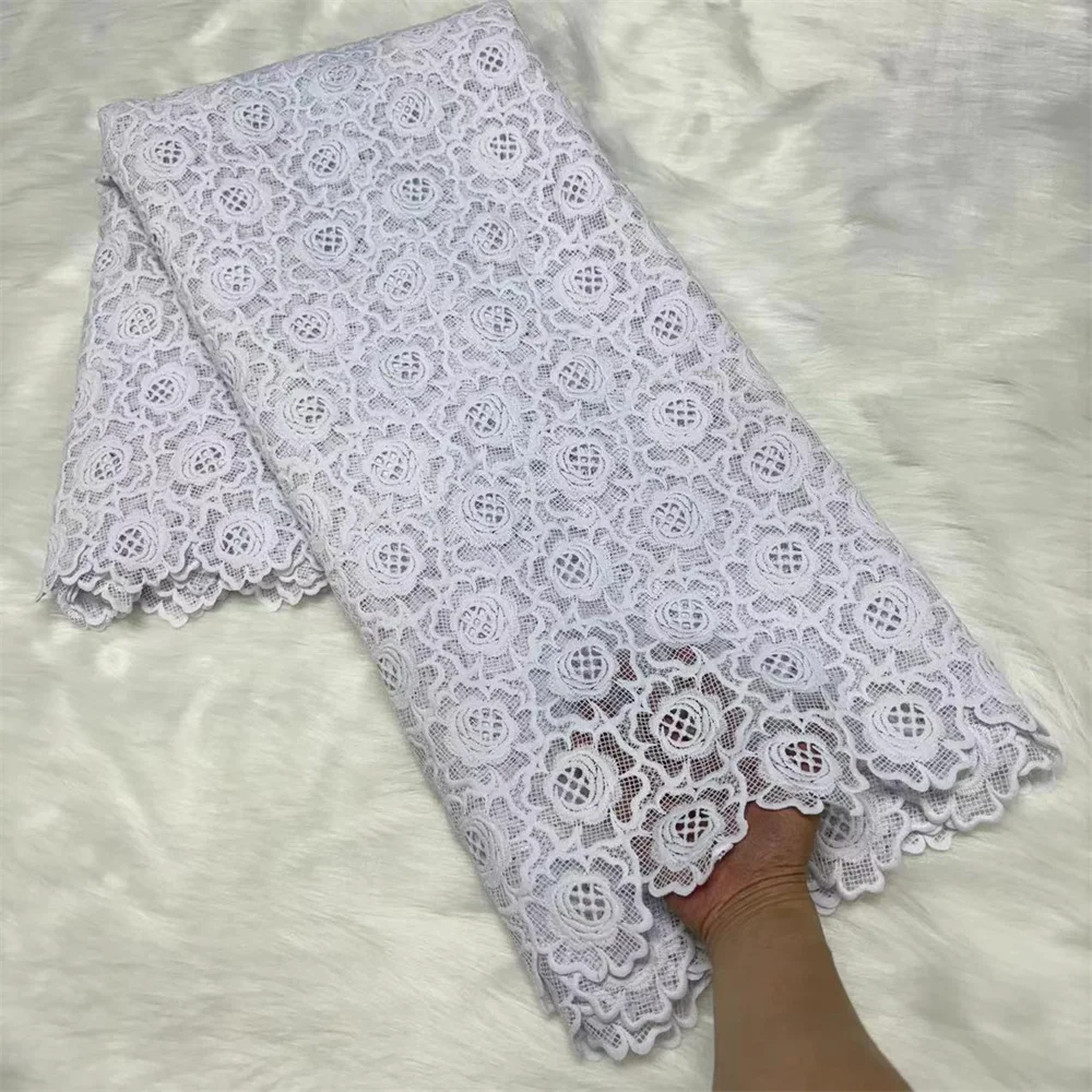 

Guipure Cord Lace White African Lace Fabrics With Sequins High Quality French Lace, 5 Yards