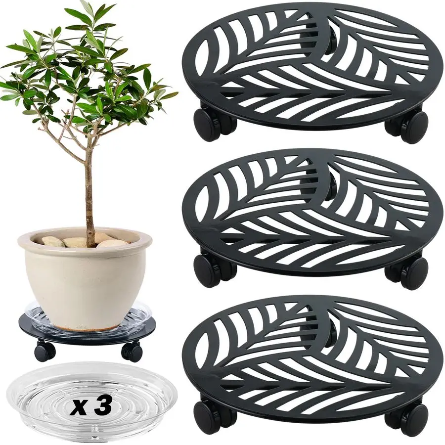 

Packs Large Metal Plant Caddy with 3 PU Wheels 12 Heavyduty Wrought Iron Rolling Plant Stands Indoor Outdoor Wheeled Plant Dolly
