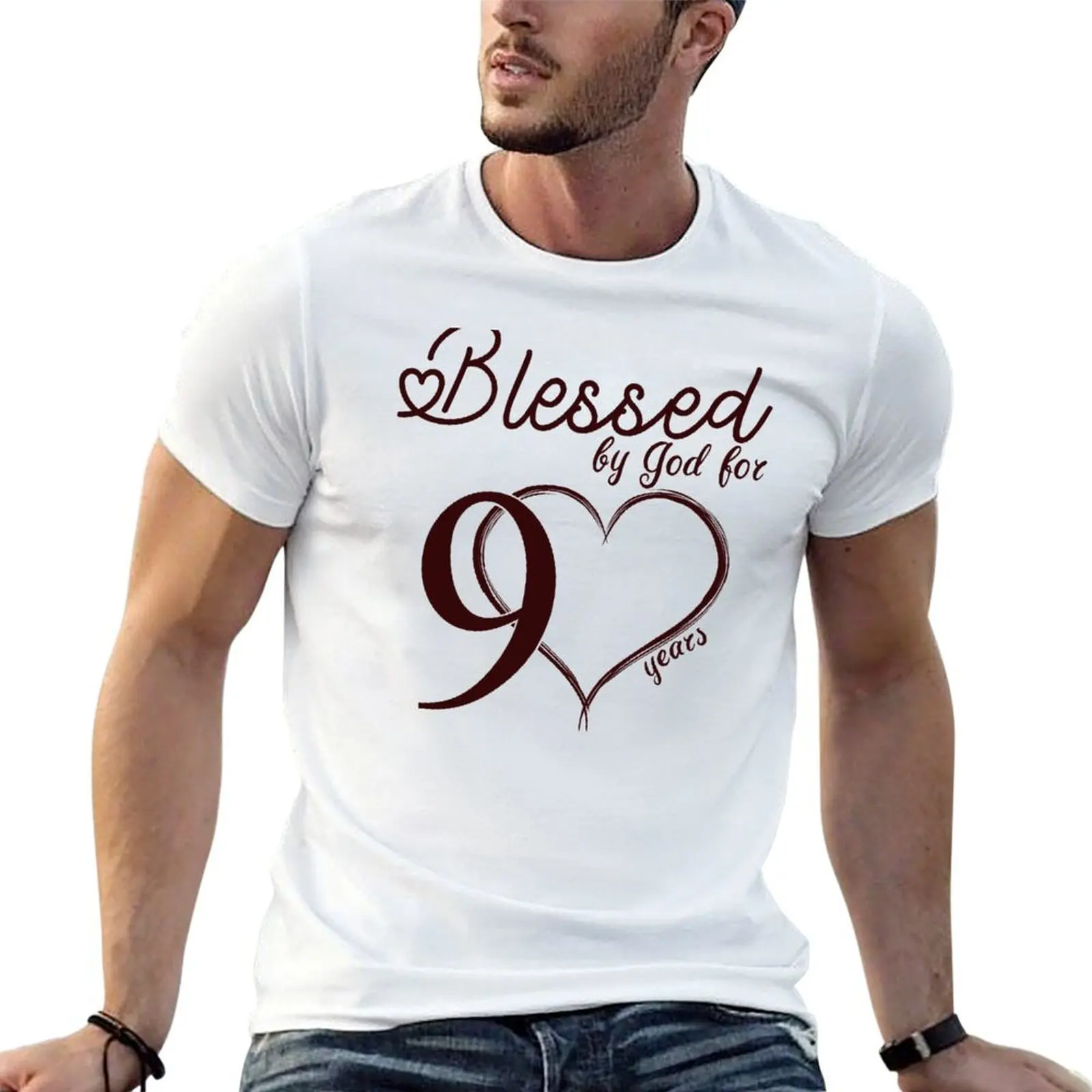 

Blessed by God for 90 years Happy 90th Birthday White and Coffee Brown T Shirt Gift T-Shirt printed t shirts for man T-Shirt