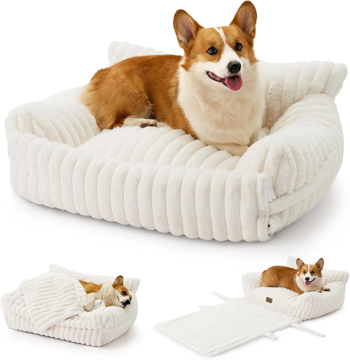 

Милая лежанка для кошек со съемным чехлом, плюшевая лежанка-диван из искусственного меха для кошек и маленьких собак, кремовый цвет, средний размер