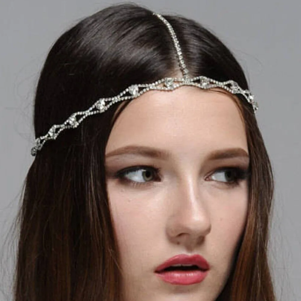 Bling Forehead Chain for Women Jewelry Headpiece Rhinestone Chains Crystal Bridal Headwear Luxury Wedding Hair Accessories