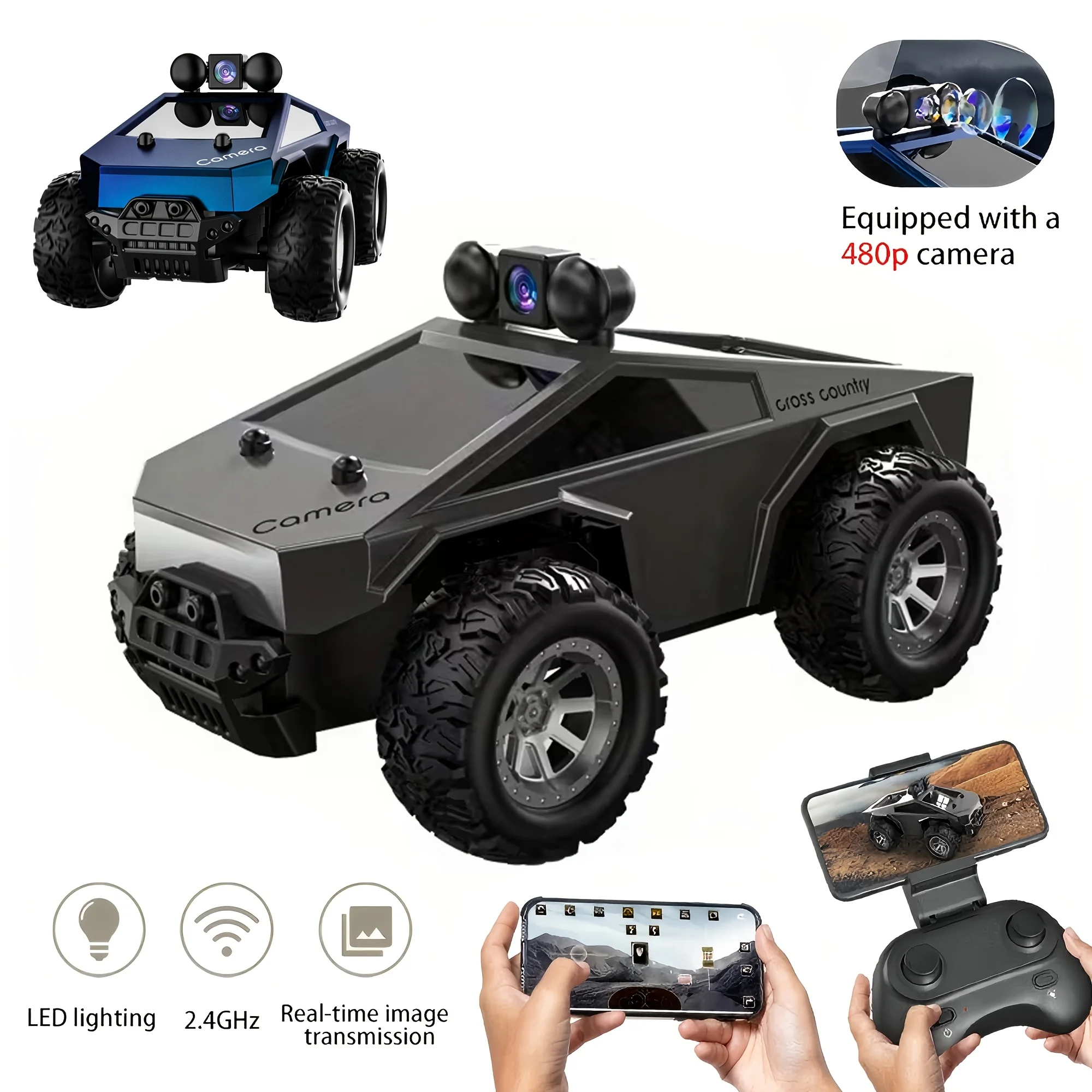 

Радиоуправляемая дрифт-машинка TKKJ 1:28 из сплава, пикап, FPV-камера, управление через приложение, 2.4G, LED, 500 мАч, USB-зарядка, из экологичных материалов, 8+ (синий/серебристый)