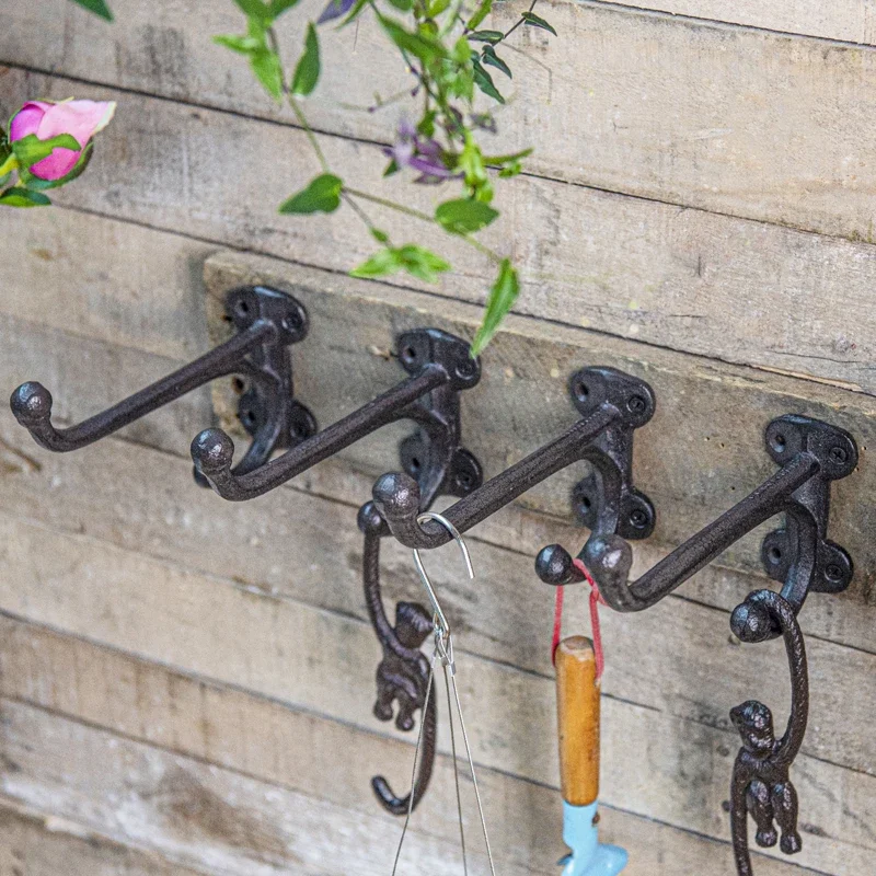 4pcs European Retro Hook Metal Iron Art Black Clothes Hook Toilet Wall Mounted Foyer Key Hook Living Room Wall Decoration