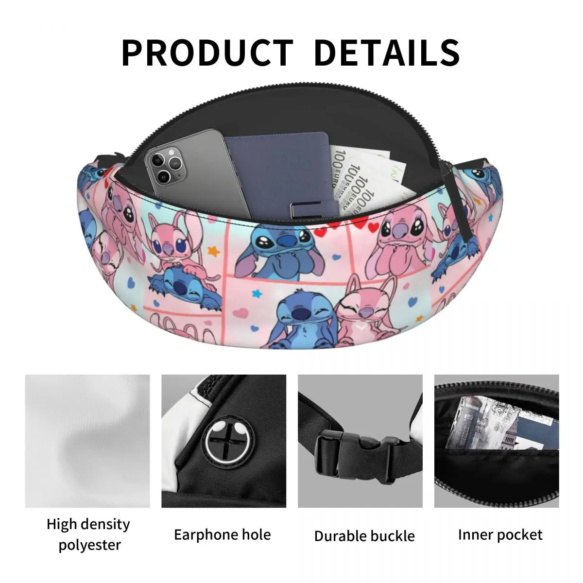 Nestandartní hustý steh srdce koláž fanny pack pro cestovní tramping ženy muži crossbody pás brašna telefon devizy pouch