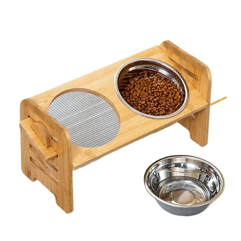 Dog Feeding Station Tilt Raised Pet Double Bowls For Water & Food Adjustable Height Dog Stainless Steel Bowls With Stand For