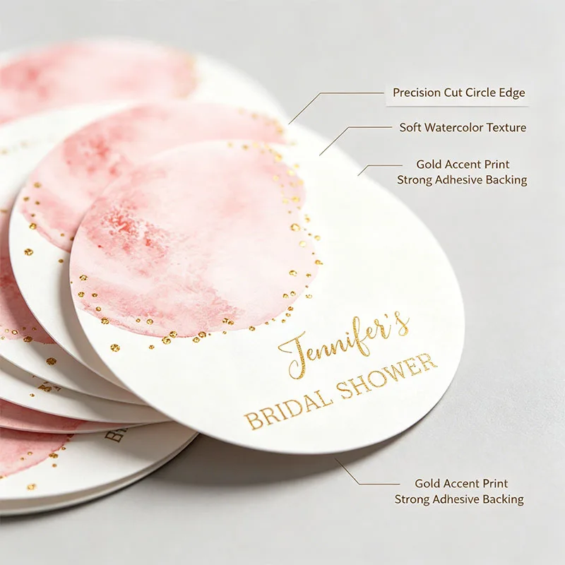Custom Blush Pink Gold Confetti Round Stickers Personalized Name Pastel Pink Splash Glitter Dots Gift Box Packaging Stickers view 2