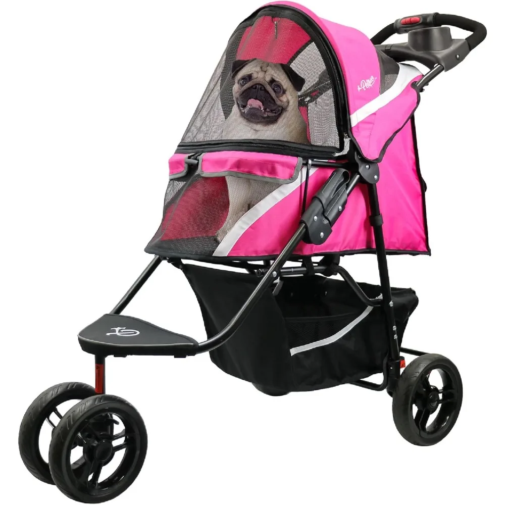 

Petique Revolutionary Durable Pet Stroller, Easy Fold, Quality mesh Windows, Large Storage Basket, Secure Cup Holder Tray, Small