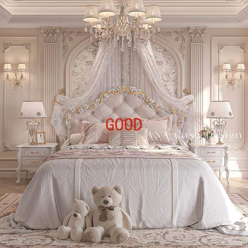 Kawaii Wood Double Bed Bedroom Soft High End Upholstered Modern Queen Beds Twin Luxury European Camas De Dormitorio Furniture