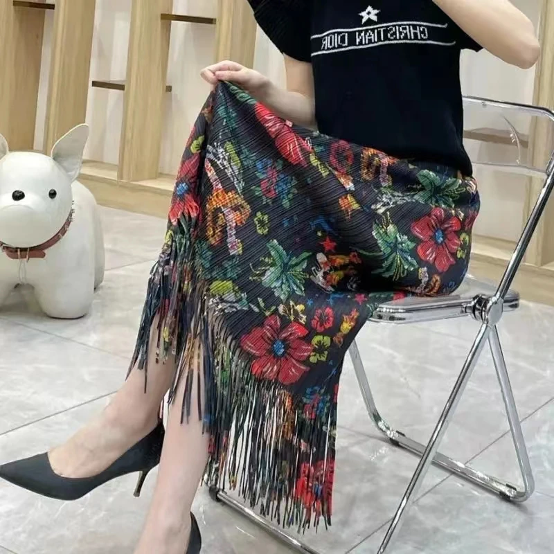 Spring Summer New Version of The Retro Floral Skirt Elastic High Waist Printed Flower Pleated Skirt Trend For Women