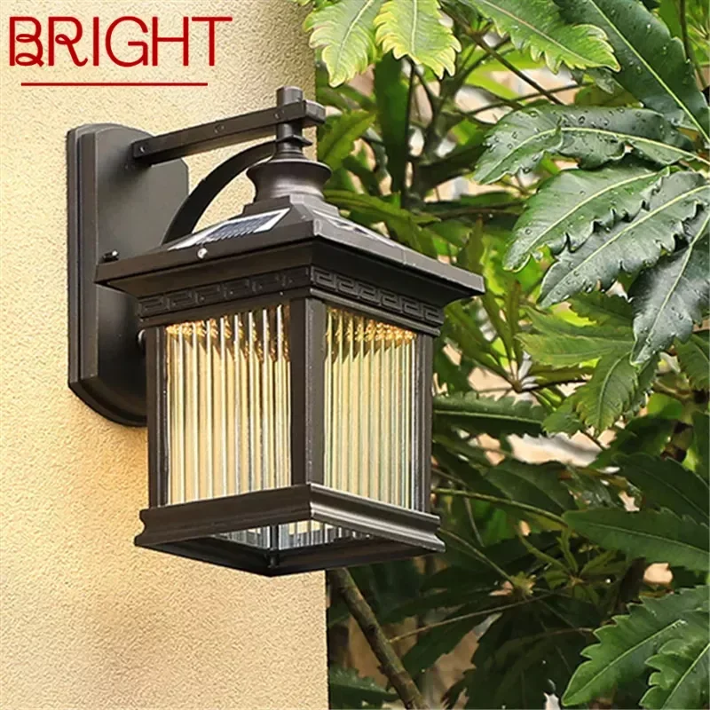 BRIGHT-Impermeável LED Solar Wall Light, luminária ao ar livre, moderna iluminação do pátio, varanda, pátio, Villa, corredor