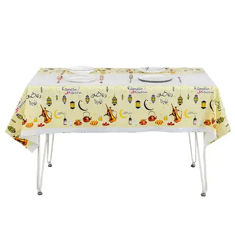 이드 무바라크 식탁보 42.5x70.9in 라마단 카림 테이블 장식 저녁 식사를위한 탁상 장식 eid를위한 방수 PE 테이블 천