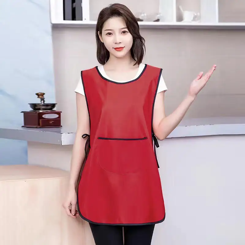 Anti-dirty Long Vest Waterproof Kitchen Apron With Pockets Women's Painting Cooking Working Pinafore Nail Salon Beauty Apron