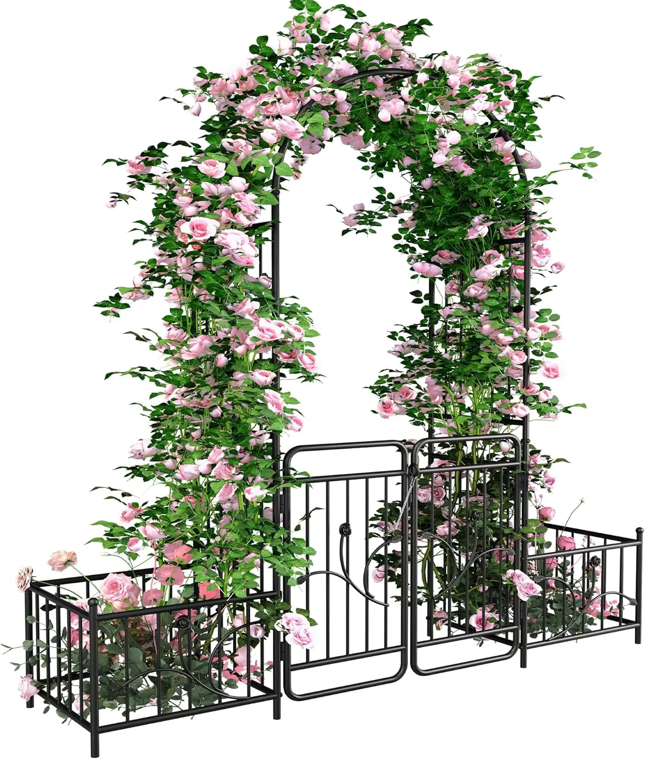 

Garden Arbor with Gate and Planter Boxes, 87IN Wedding Arches for Ceremony, Metal Garden Arch for Climbing Plants Outdoor