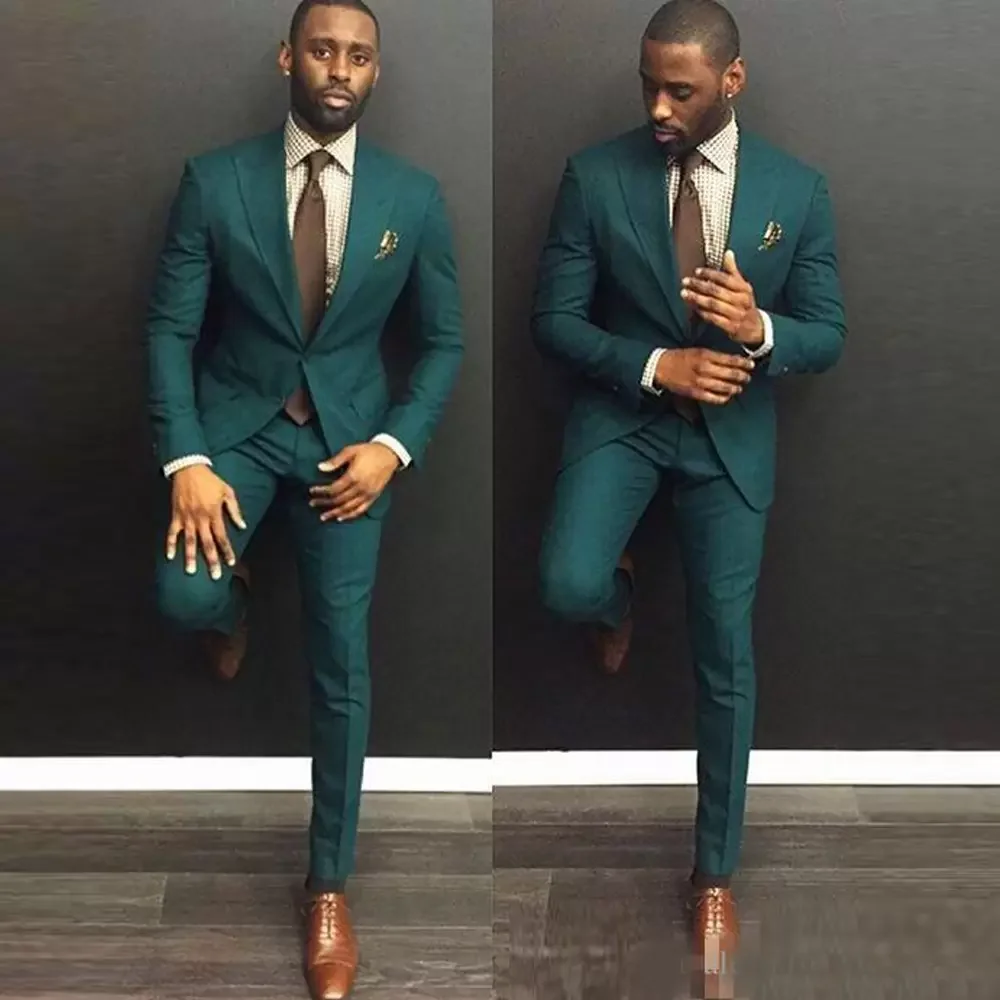 Army Green Suit Slim Fit Mens Business Casual Wedding Party Suits Groom Peak Lapel 2Piece (Blazer+ Pants)Costume Homme