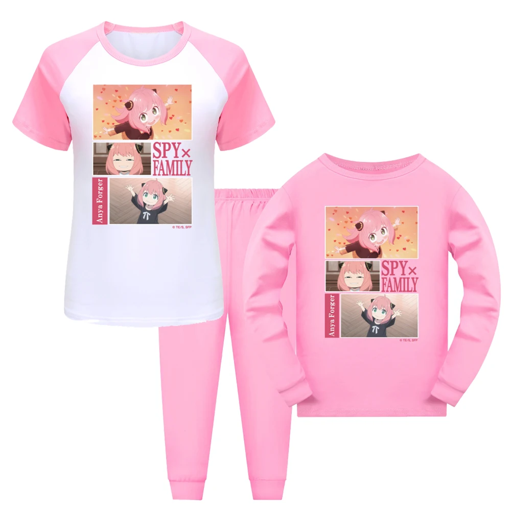 Anya Forger Anime Toddler Girls Clothes Summer Autumn Pajamas Cotton Short Long Sleeve TShirt + Pants Kids Casual Sportswear Set