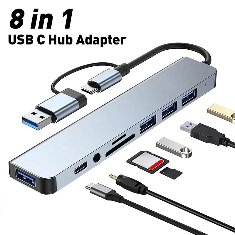USB C Multiport Adapter Docking Station Accessories High Speed Transmission Multi Hub Splitter For Computer Laptop Desktop Phone