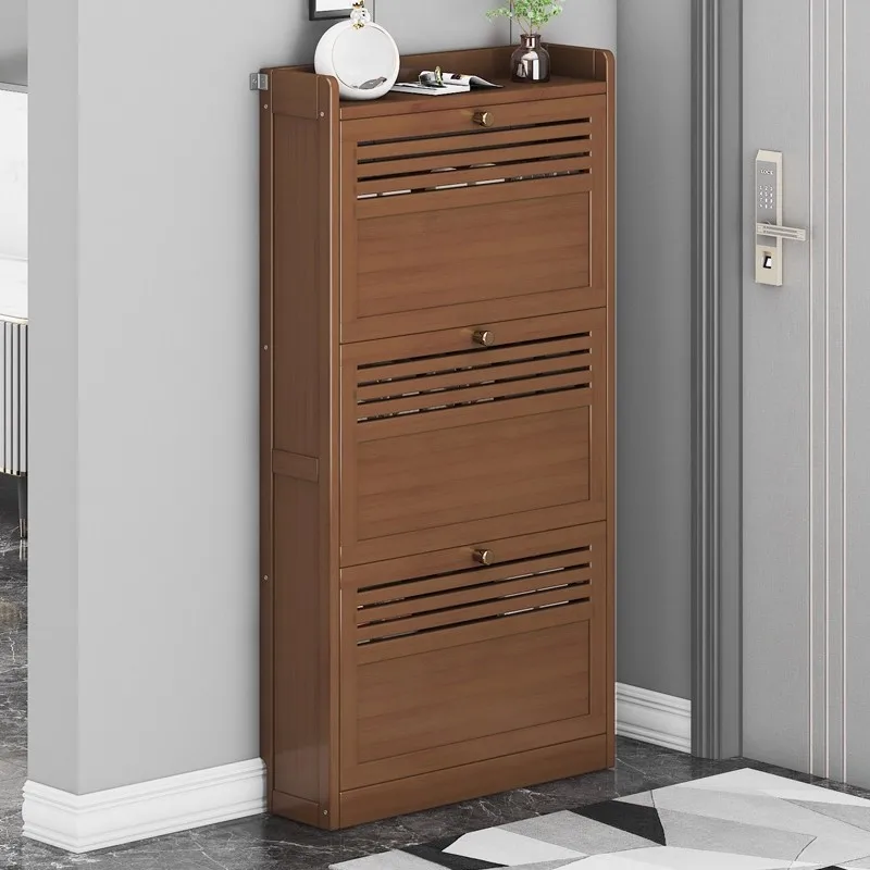 Large capacity bamboo eco-friendly storage shoe rack, deep brown color