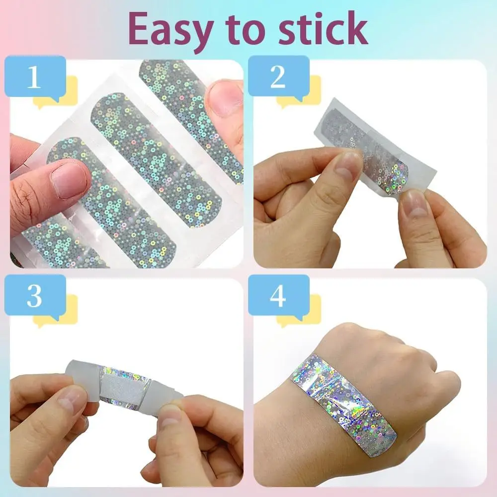 50Pcs/Set Laser Color Band Aid Fashion Plasters Children's Wound Dressing Patch Waterproof Adhesive Bandages First Aid Tape
