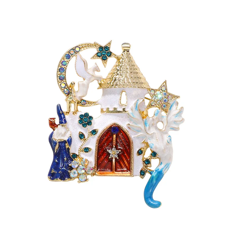 Fashion Enamel Castle Brooch Stars Moon Pegasus Magician Pins High-end Women\'s Clothing Accessories Corsage Gift Badges