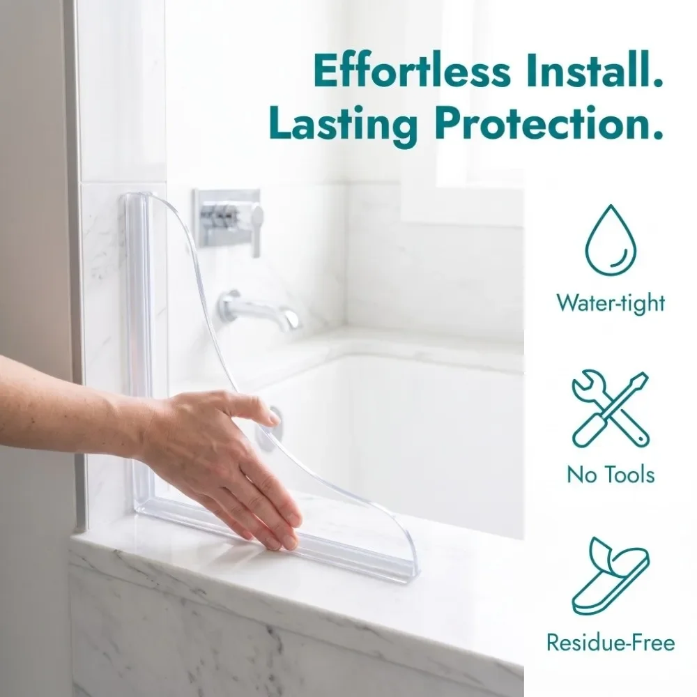 yes2Pcs Acrylic Shower Splash Guard Transparent Self-Adhesive Water Barrier Strip Easy Install L-Shaped Baffle Plate Bathtub