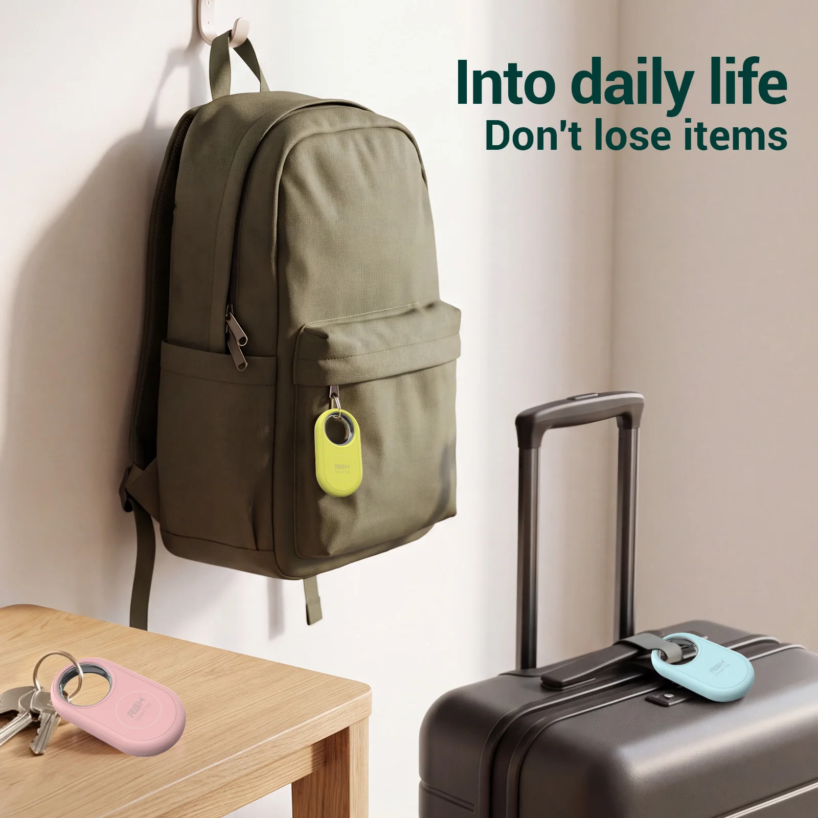 4 Pack Item Tracker Smart Tag Compatible with Google Find Hub Long Range Locator for Luggage Backpack Purse Keychain Anti-Lost