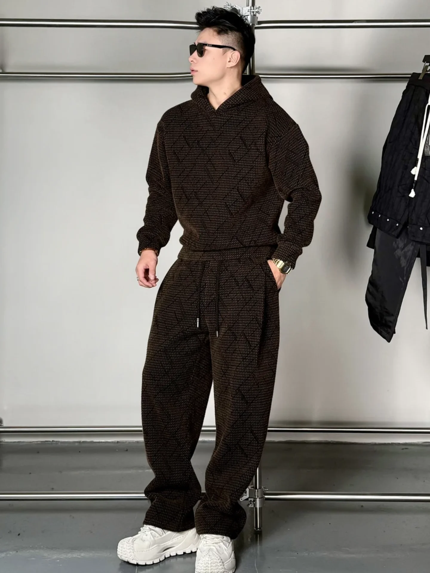 

Faionable Thiened Winter Set Men's Casual Luxury Simple Trendy Ensemble Old Money Sle Long Sve Sweatirt And Pants