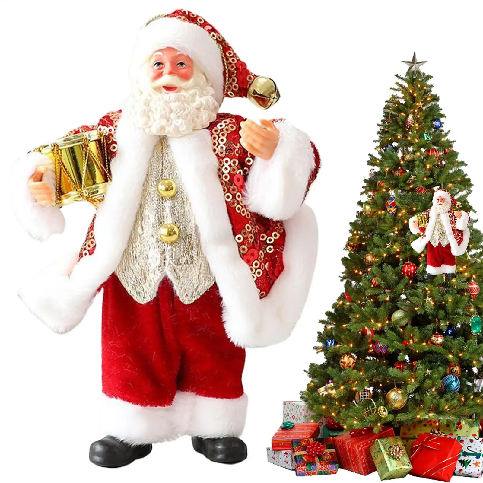 7 Inch Christmas Ornament Santa Claus Figurines Festive Santa Statue Holding Instruments for Tree Shelf Window Table Indoor