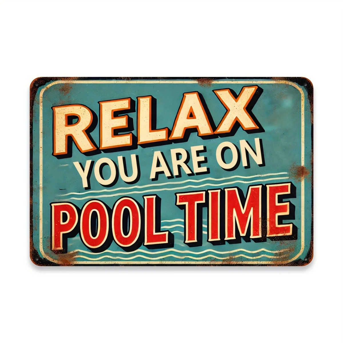 Letrero de metal de hierro vintage "Relax You Are On Pool Time", - Decoración de pared retro para el hogar, habitación