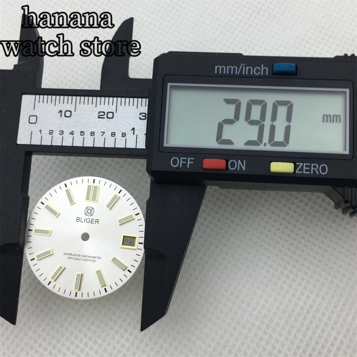 Bliger นาฬิการะเบิด29มม., หน้าปัดสีขาวพอดีกับ NH35 NH36เคลื่อนไหวอัตโนมัติ3 O 'clock แสดงวันที่หน้าต่างสีเขียวเรืองแสง