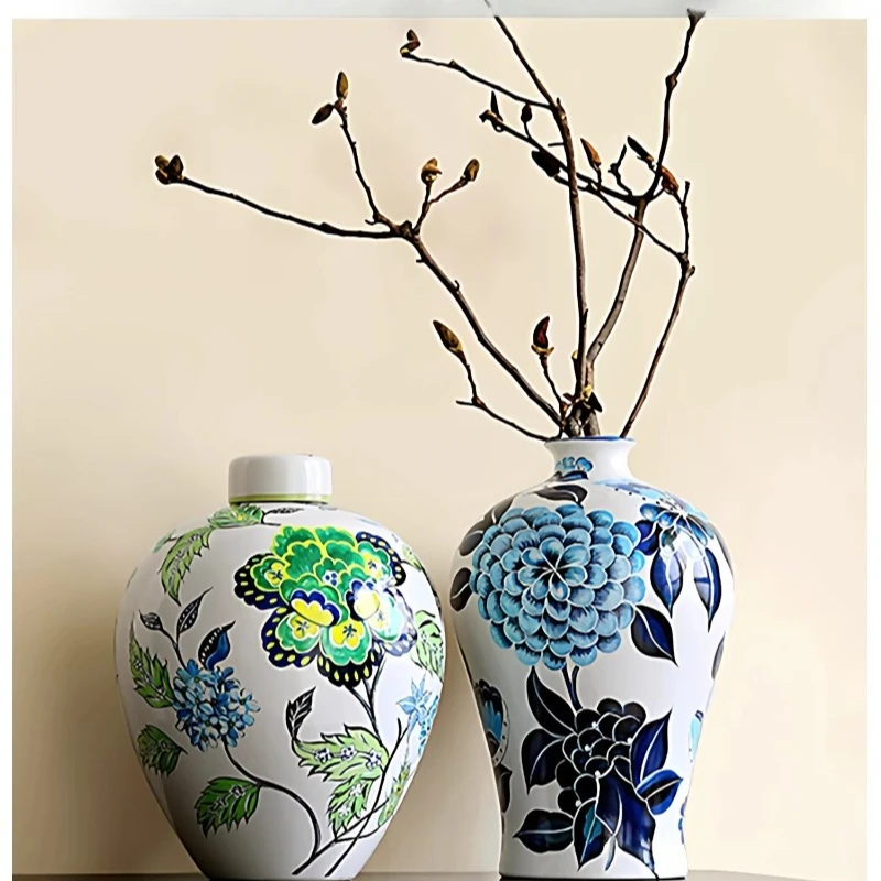 

Look at the ceramic vase new Chinese living room blue and white ornament