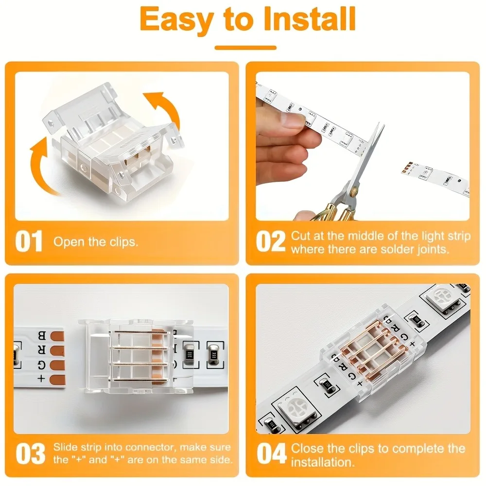 10/20 قطعة 4Pin LED موصلات الشريط لشرائط LED RGB واسعة 8/10 مللي متر ، لا لحام وأسلاك ، سهلة لصق SMD 5050 شرائط متعددة الألوان