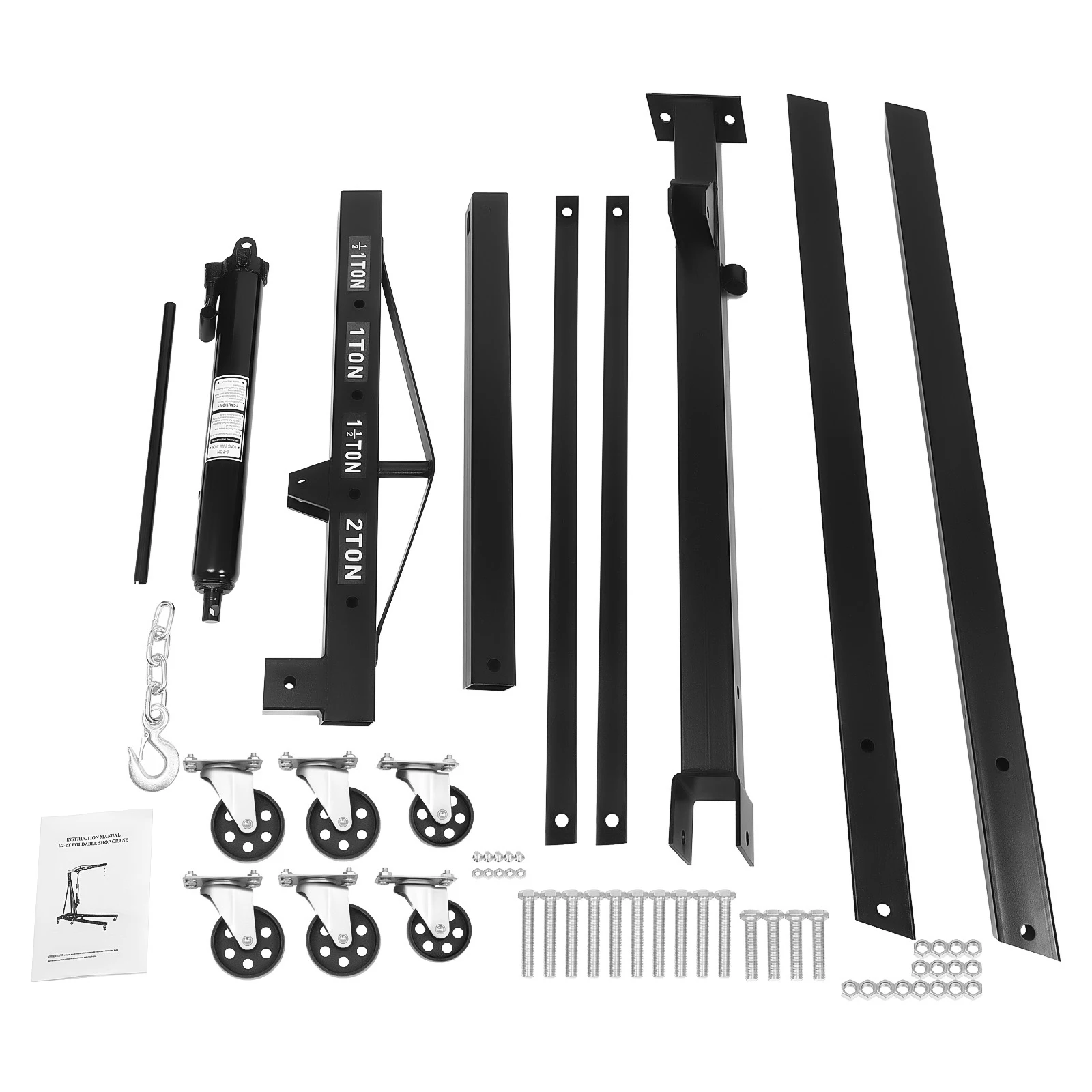 2-тонный складной моторный кран, вишневый сборщик, гидравлический подъемник, подъемник для мастерской, 4400 фунтов, с 6 железными роликами (черный)