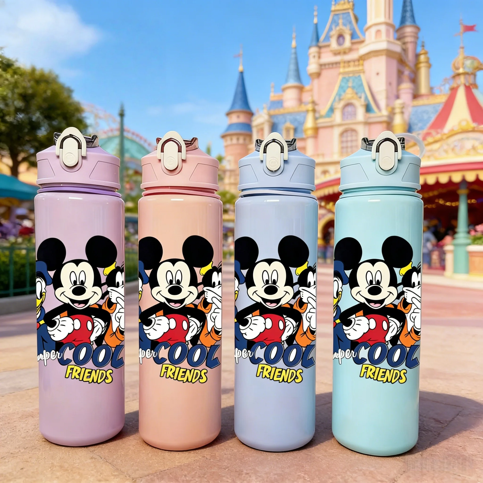 

3D Printed Cartoon Mickey Water Bottle, New Push-Button Lid, Cute Design, Fade-Resistant, Reusable Lightweight Bottle, Durable