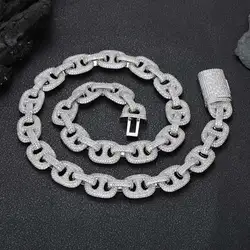 16mm Full Pave Shiny Zircon Miami Iced Out Pig Nose Chunky Cuban Link Choker Hip Hop Fashion Necklace Drop Shipping 