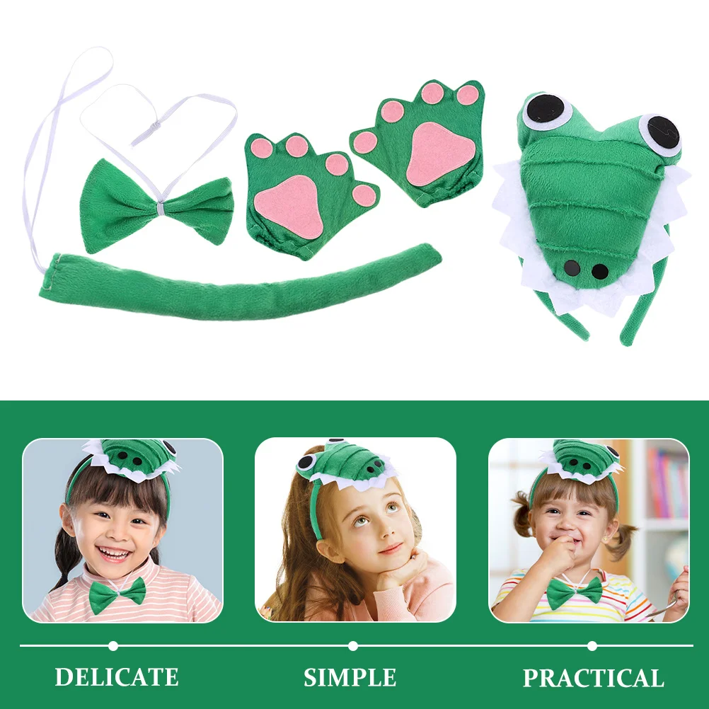 Conjunto de fantasia de jacaré de Halloween para adultos e crianças com bandana, luvas de cauda, gravata borboleta, animal peludo, roupa de festa, equipamento de cosplay exclusivo