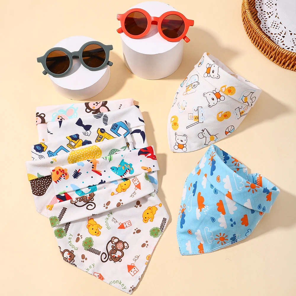 Musselina Algodão Baby Bib e óculos de sol Set, Botão ajustável, Triângulo Saliva Toalha, Print Feeding Cloth, Menino e menina, 2pcs por conjunto