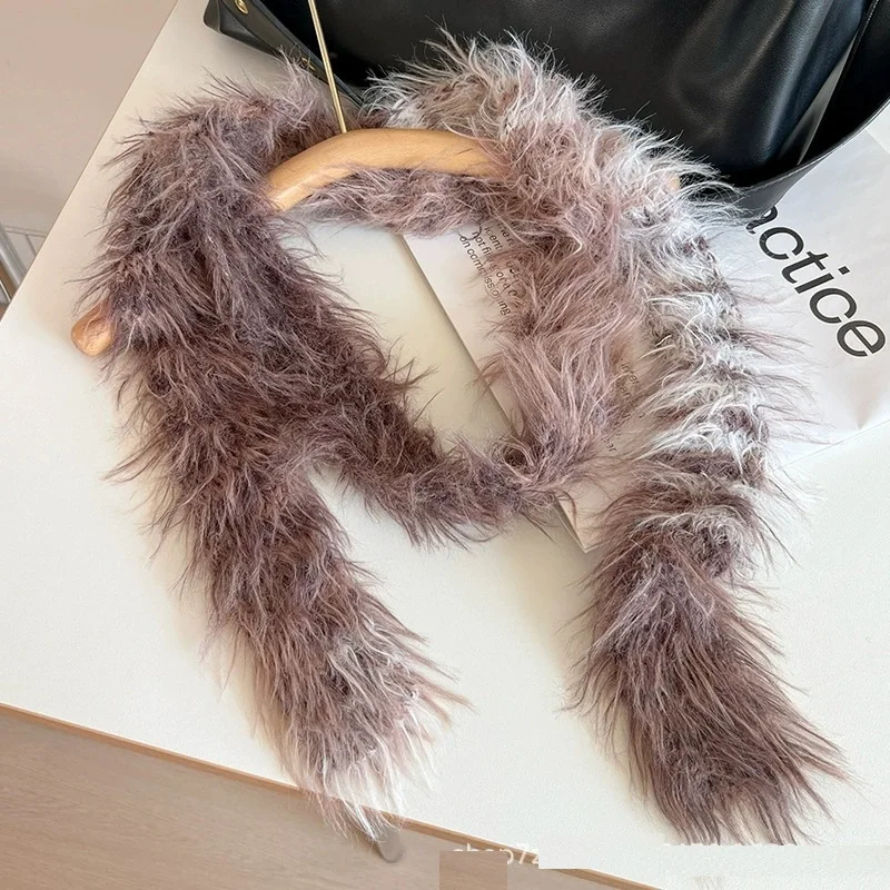 Herbst und Winter Stilvoller Schmaler Y2K Schwarz-Weiß Gestreifter Schal für Frauen Millennium-Stil Plüsch Farbverlauf Schal – Detail 12