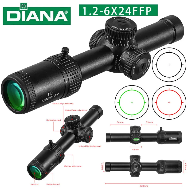 

DIANA HD 1.2-6X24 FFP Compact Scope First Focal Plane Tactical Hunting Riflescopes Lock Reset Shooting Optical Sights