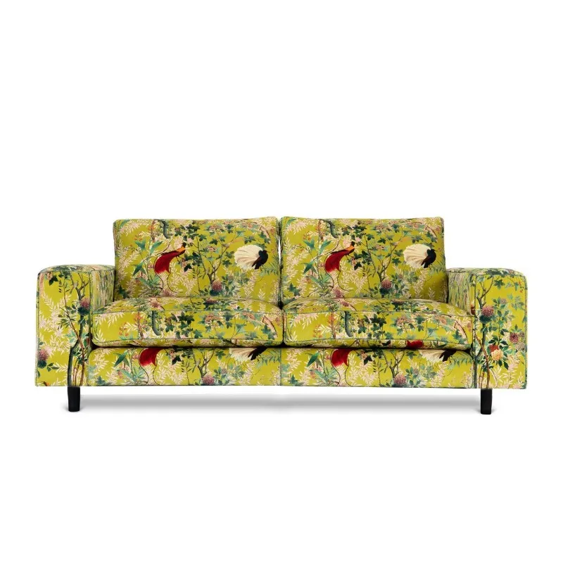Retro three-person sofa with large armrests, flannel cover, movable design, suitable for living room
