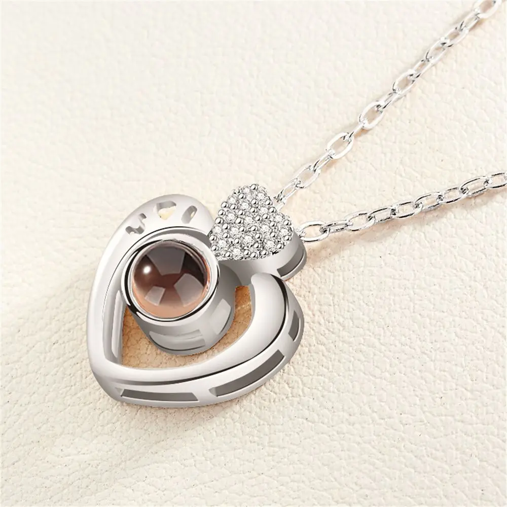 Letter Necklace 100 Languages I Love You Projection Pendant Necklace Women Romantic Valentine\'s Day Present Jewelry Best  Gifts