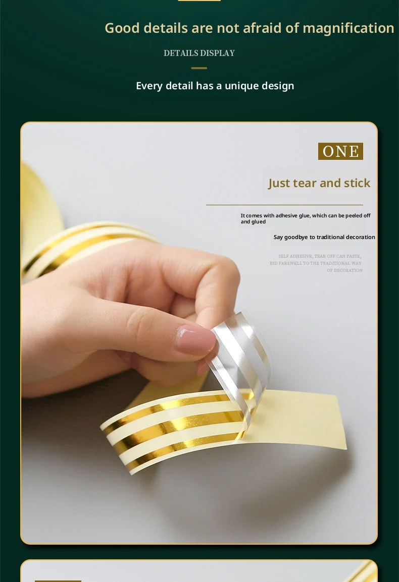 1 roll of ceramic tile gap gold tape 5M anti mold self-adhesive gap sealing foil strip wall tile floor sticker home decoration