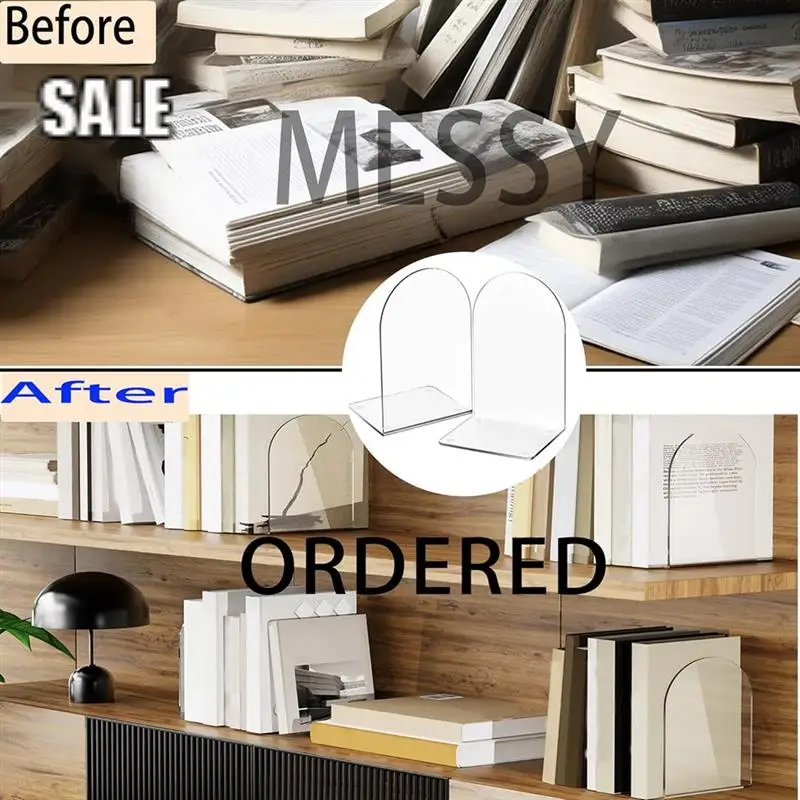 

Acrylic Book Ends For Book Shelves Bookends Non-Skid Book End Clear Bookends For School Library And Desktop Organizer-A68E