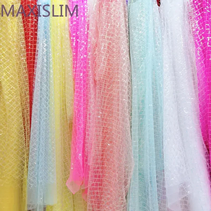 1Yard 3yards 5Yards 3MM Diamond Fancy Sequins Nylon Mesh Fabric Stage Decoration Wedding Dress Fabric Shooting Props Wide:125CM